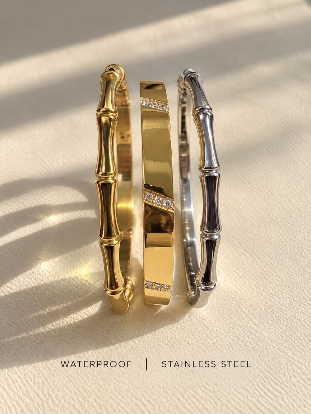 Gold and Silver Stainless Steel Bamboo-Style Bangle Set